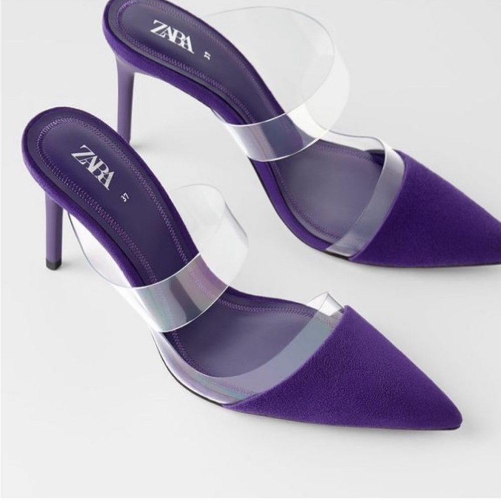 Zara purple/pvc heeled mules